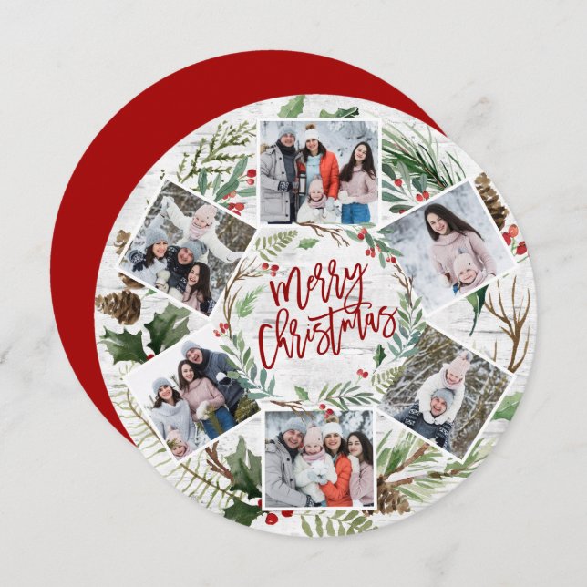 Cartes Pour Fêtes Annuelles Noël Holly Berry Birch Bark 6 PHOTO Salutation (Devant / Derrière)