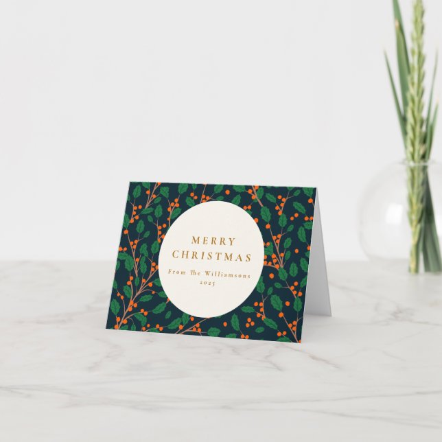 Cartes Pour Fêtes Annuelles Noël Holly Botanical Green Custom Blank (Devant)