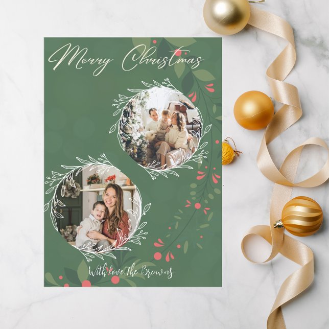 Cartes Pour Fêtes Annuelles Noël Holly Botanical Greenery 2 Photo Marine (Créateur téléchargé)