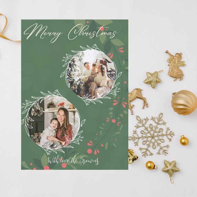 Cartes Pour Fêtes Annuelles Noël Holly Botanical Greenery 2 Photo Marine (Créateur téléchargé)