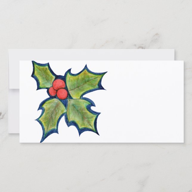 Cartes Pour Fêtes Annuelles Noël Holly Feuilles, Berries rouges (Devant)