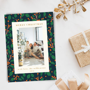 Cartes Pour Fêtes Annuelles Noël Holly Greenery Deux Photos Verticales Marine