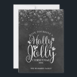 Cartes Pour Fêtes Annuelles Noël Holly Jolly Elegant Script Chalkboard<br><div class="desc">Doté d'une élégante conception de script Holly Jolly,  vous pouvez personnaliser avec votre message,  nom et année sur un arrière - plan de tableau de bord. Conçu par Thisisnotme©</div>