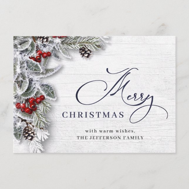 Cartes Pour Fêtes Annuelles Noël Holly Pine Rustic 4 Photo Grey (Devant)
