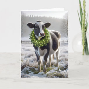 Cartes Pour Fêtes Annuelles Noël Holstein Vache portant une couronne de vacanc