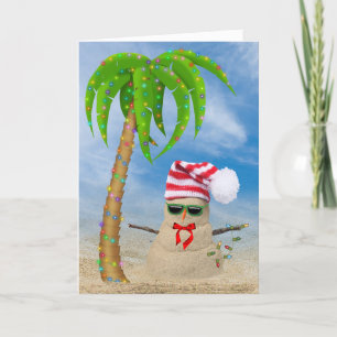 Cartes Pour Fêtes Annuelles Noël homme de sable tropical avec palmier