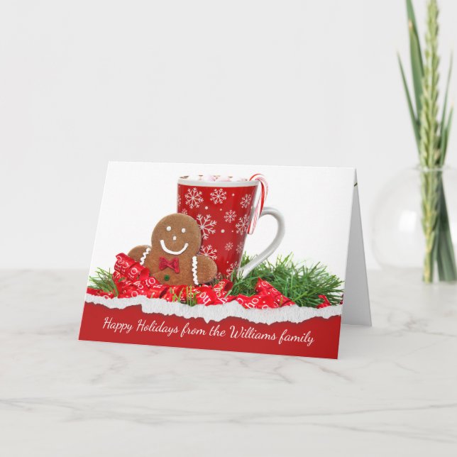 Cartes Pour Fêtes Annuelles Noël homme pain d'épices et chocolat chaud (Devant)