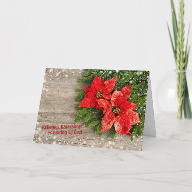 Cartes Pour Fêtes Annuelles Noël hongrois - arbre de Noël, poinsettia (Devant)