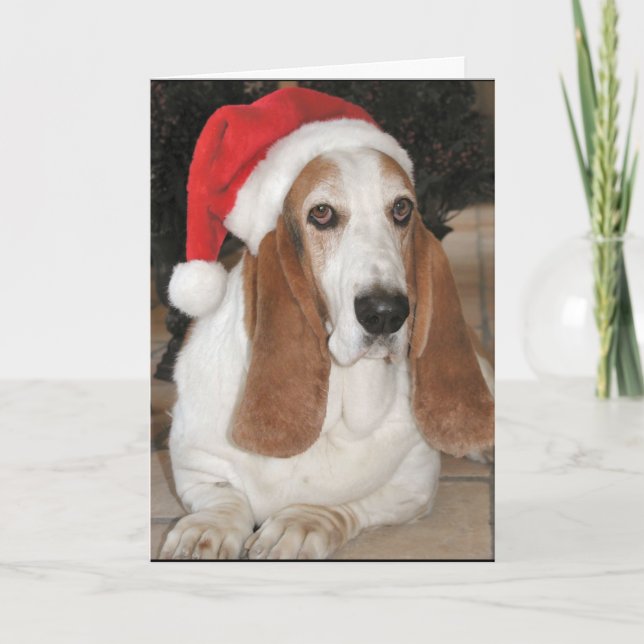 Cartes Pour Fêtes Annuelles Noël Howlidays Basset-Heureux ! (Devant)