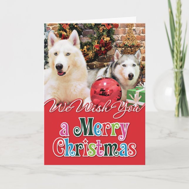 Cartes Pour Fêtes Annuelles Noël - Huskies Sibériens - Bailey et Katya (Devant)