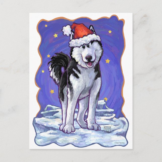 Cartes Pour Fêtes Annuelles Noël Husky (Devant)