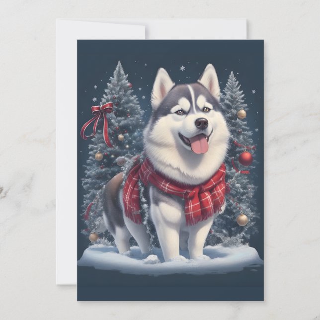 Cartes Pour Fêtes Annuelles Noël Husky Chien Magique Esprit de Fêtes de Noël (Devant)