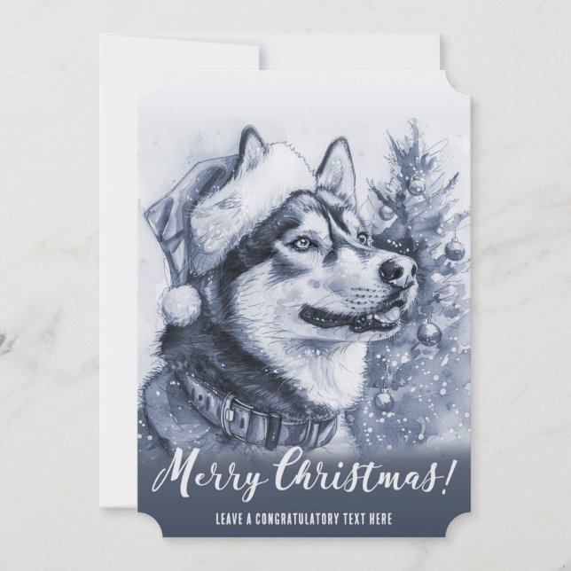 Cartes Pour Fêtes Annuelles Noël Husky Sibérien Bleu (Devant)