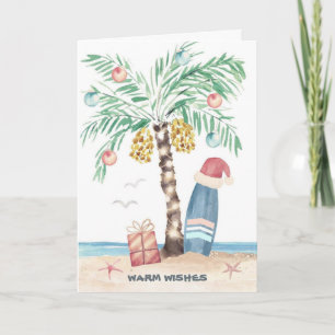Cartes Pour Fêtes Annuelles Noël île Palm Surf Père Noël Plage Tropicale