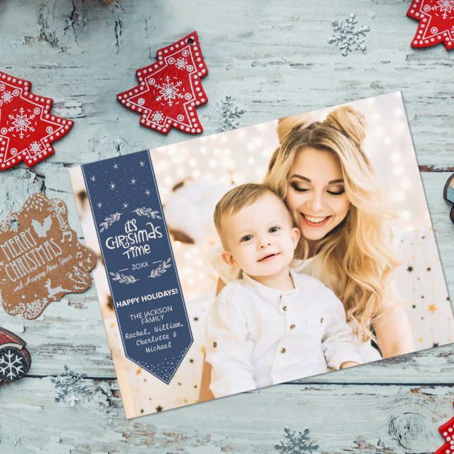 Cartes Pour Fêtes Annuelles Noël Indigo bleu happy Holidays photo (Créateur téléchargé)