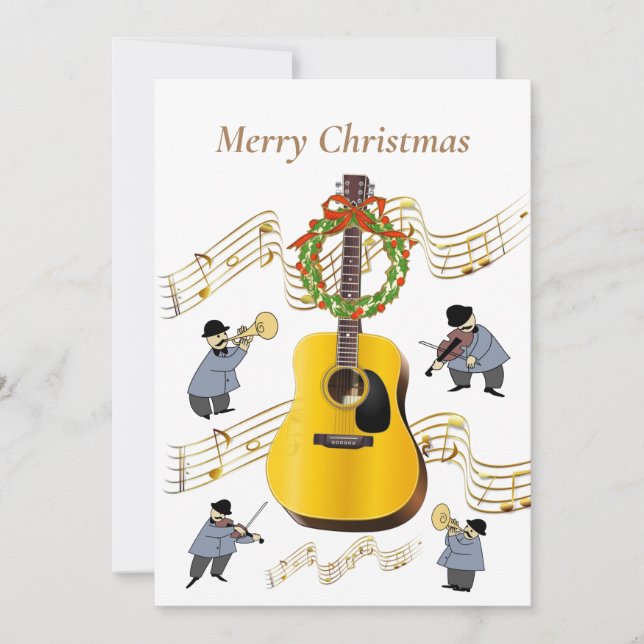 Cartes Pour Fêtes Annuelles Noël Instruments de musique Notes musicales Guitar (Devant)