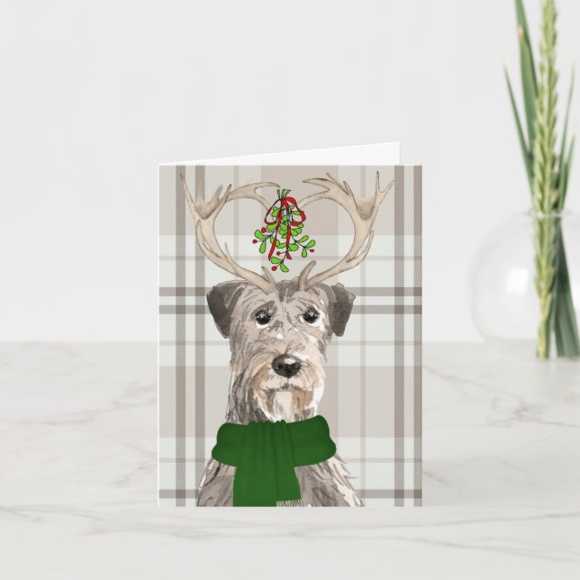 Cartes Pour Fêtes Annuelles Noël Irish Wolfhound et Taupe Plaid (Devant)