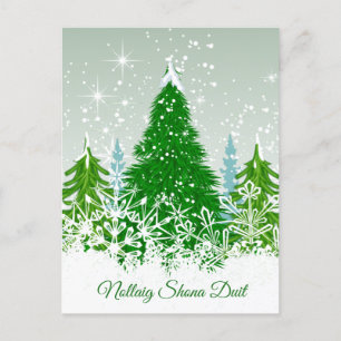 Cartes Pour Fêtes Annuelles Noël irlandais, sapins verts enneigés
