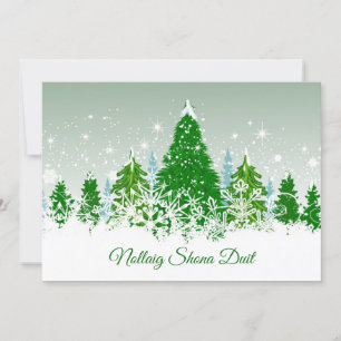 Cartes Pour Fêtes Annuelles Noël irlandais, sapins verts enneigés