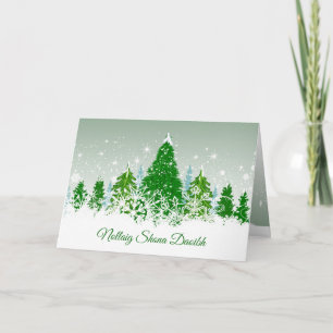 Cartes Pour Fêtes Annuelles Noël irlandais, sapins verts enneigés