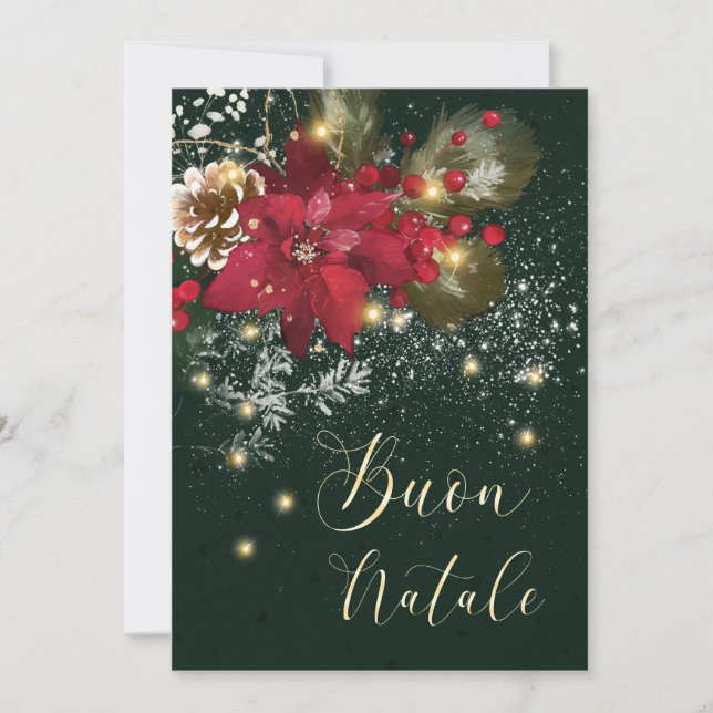 Cartes Pour Fêtes Annuelles Noël italien Poinsettia Pine Holly Garland (Devant)