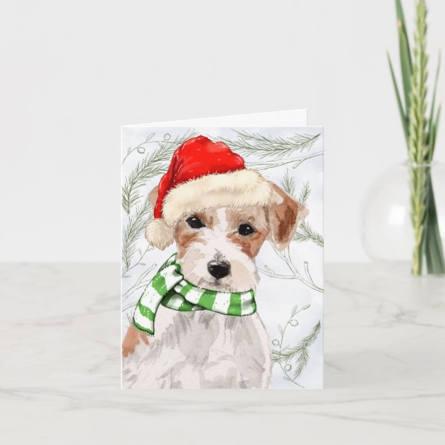 Cartes Pour Fêtes Annuelles Noël Jack Russell et Pins botaniques (Devant)