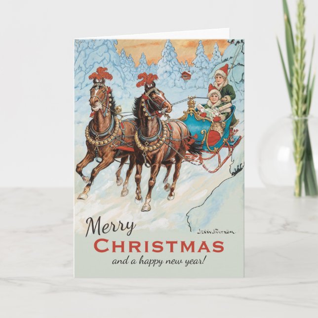 Cartes Pour Fêtes Annuelles Noël Jenny Nyström CC0933 Enfants en traîneau (Devant)