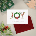 Cartes Pour Fêtes Annuelles Noël joie simple<br><div class="desc">Fête de Noël de style traditionnel moderne non carte photo avec un script floral simple JOY avec des lettres avec des baies rouges,  des branches de sapin et un arc rouge corail.                Personnalisez-le avec votre texte en bordeaux rouge foncé !</div>