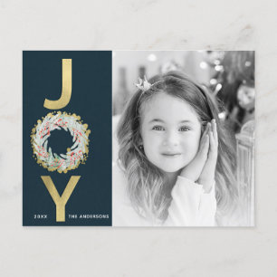 Cartes Pour Fêtes Annuelles NOËL JOIE Wreath Gold Foil Photo moderne
