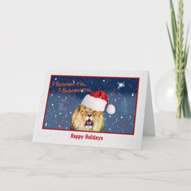 Cartes Pour Fêtes Annuelles Noël, Joyeuses Fêtes, Lion, Santa Hat (Devant)