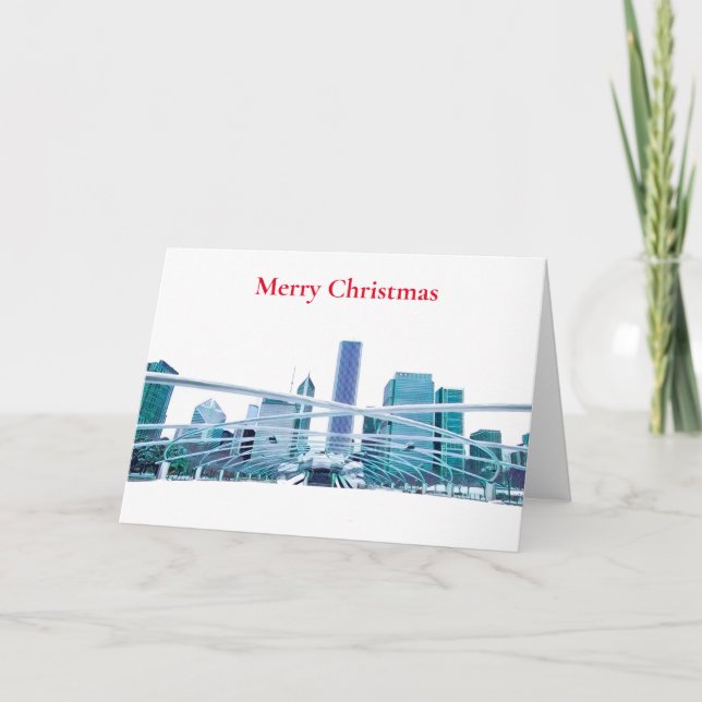 Cartes Pour Fêtes Annuelles Noël Joyeux à Chicago Skyline (Devant)