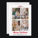 Cartes Pour Fêtes Annuelles Noël joyeux avec un nœud rouge minimaliste moderne<br><div class="desc">"Partagez vos souvenirs préférés de l'année écoulée avec cette élégante carte de Noël à collage de quatre photos,  mettant en vedette un charmant nœud rouge minimaliste. Personnalisez facilement les photos,  le nom de la famille et l'année pour créer un souvenir de vacances intemporel pour vos proches."</div>