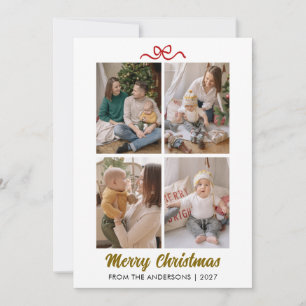 Cartes Pour Fêtes Annuelles Noël joyeux avec un nœud rouge minimaliste moderne