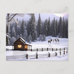 Cartes Pour Fêtes Annuelles Noël Joyeux Cabine de vacances dans l'Elk Neige