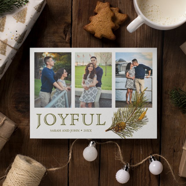 Cartes Pour Fêtes Annuelles Noël joyeux | Collage photo Rustique Pine Sprig (Créateur téléchargé)