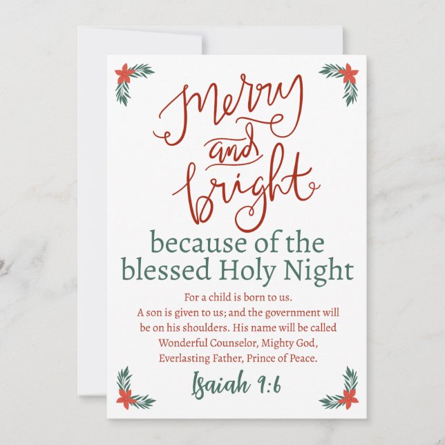 Cartes Pour Fêtes Annuelles Noël Joyeux et Bright Holy Night (Devant)