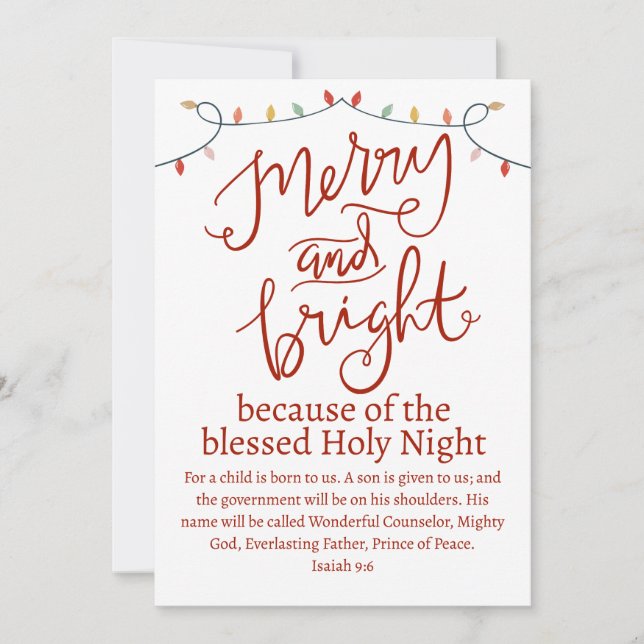 Cartes Pour Fêtes Annuelles Noël Joyeux et Bright Holy Night Rouge Script (Devant)