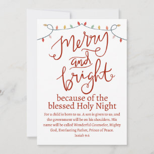 Cartes Pour Fêtes Annuelles Noël Joyeux et Bright Holy Night Rouge Script