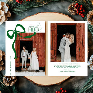 Cartes Pour Fêtes Annuelles Noël Joyeux et Mariés Écriture Photo Ruban Vert