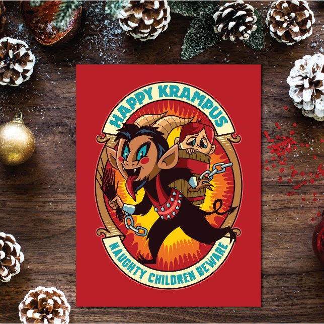 Cartes Pour Fêtes Annuelles Noël Joyeux Krampus Naughty Enfants Attention (Créateur téléchargé)
