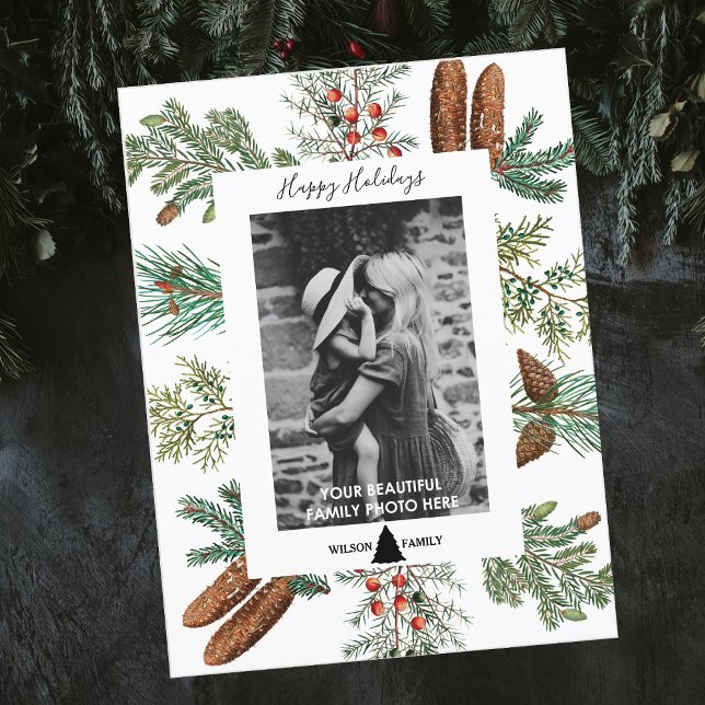 Cartes Pour Fêtes Annuelles Noël Joyeux Vacances Famille Photo Pine (Créateur téléchargé)