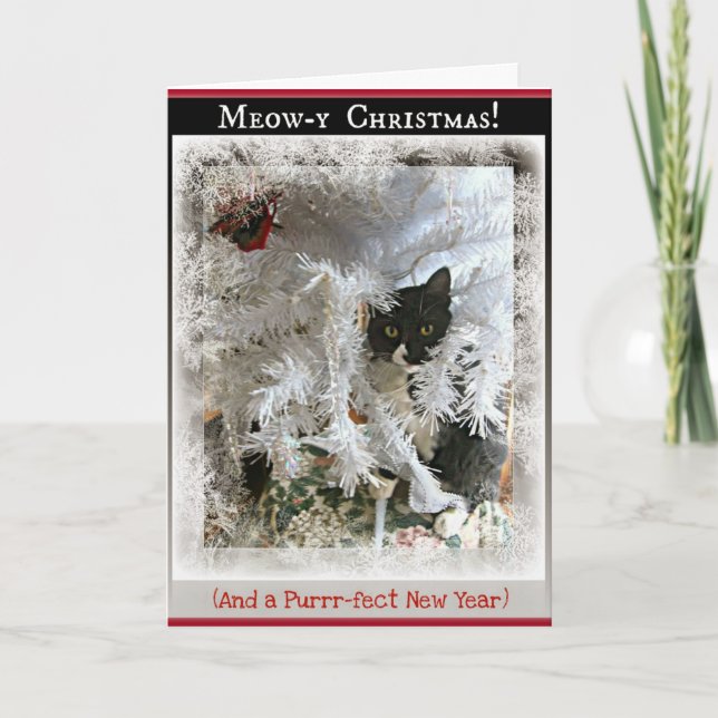 Cartes Pour Fêtes Annuelles Noël Kitten salutations de l'intérieur de l'arbre (Devant)