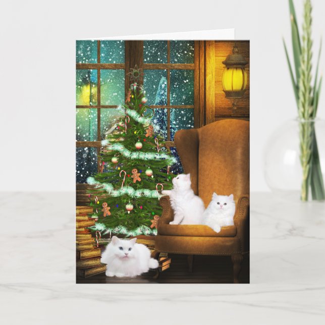 Cartes Pour Fêtes Annuelles Noël Kitty blanc (Devant)