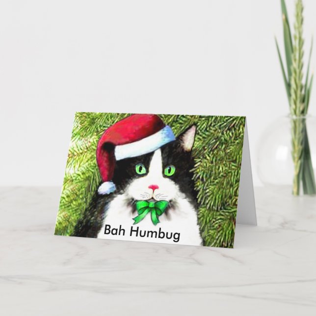 Cartes Pour Fêtes Annuelles Noël Kitty Chat Bah Humbug salue (Devant)