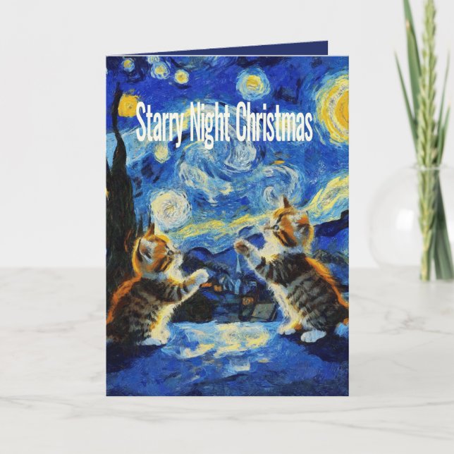 Cartes Pour Fêtes Annuelles Noël Kittymas Starry Night, le spoof de Noël (Devant)