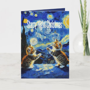 Cartes Pour Fêtes Annuelles Noël Kittymas Starry Night, une parodie de Noël