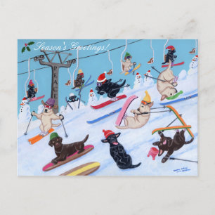 Cartes Pour Fêtes Annuelles Noël Labradors de ski d'amusement d'hiver