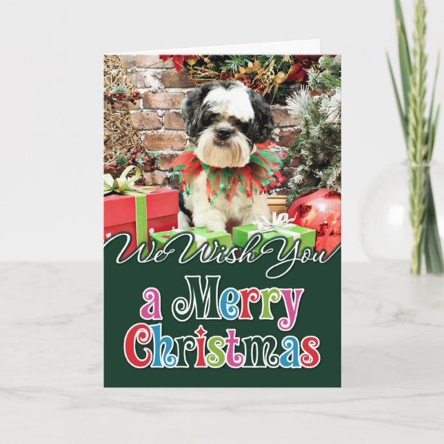 Cartes Pour Fêtes Annuelles Noël - Lhasa Apso X - Parker (Devant)