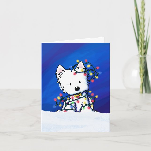 Cartes Pour Fêtes Annuelles Noël Lumières Westie Chien (Devant)