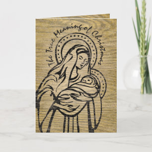 Cartes Pour Fêtes Annuelles Noël Madonna et enfant Rustic Wood Christian